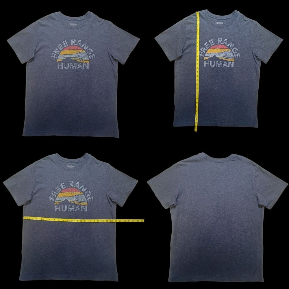 Life is Good Crusher Tee "Free Range Human" Logo Adult T-Shirt Sz Large Blue Tee
